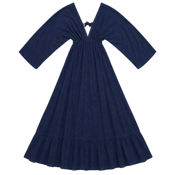 Free People Maxi Dress Size M Blue V-Neck Long Sleeve Cutout Boho
