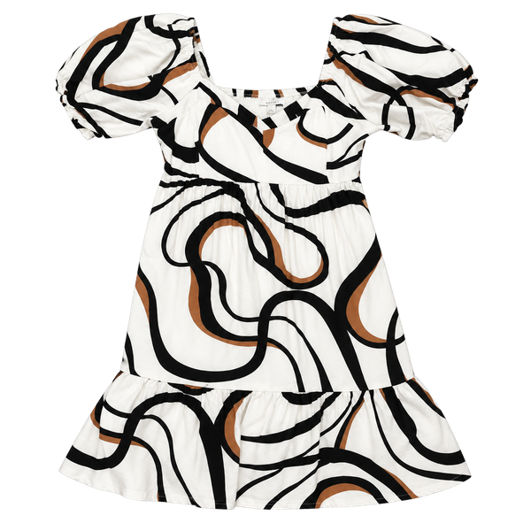 Nine West Babydoll Mini Dress Size L Abstract Print Puff Sleeve