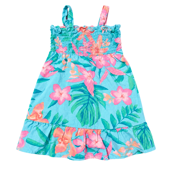 Gymboree Tropical Smocked Ruffle Dress Size 6-9M Blue Floral