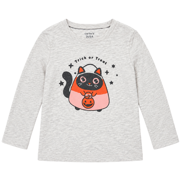 Carter's Long Sleeve Shirt Size 2T/2A Gray Halloween Cat Trick or Treat