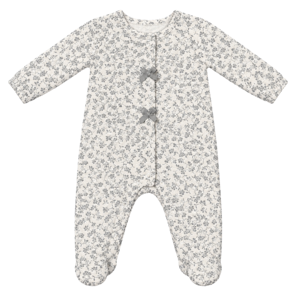 Nicole Miller New York Footed Sleeper Size 0/3M White Gray Floral Bows