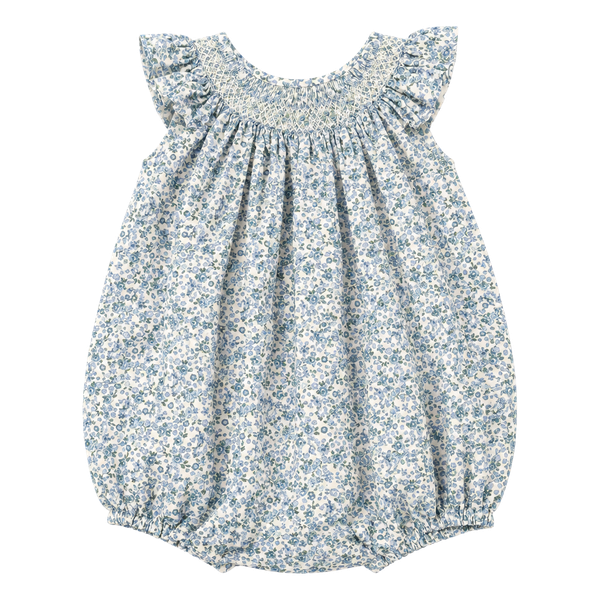 Barquito De Papel Smocked Bubble Romper Size 9 Meses Blue Floral