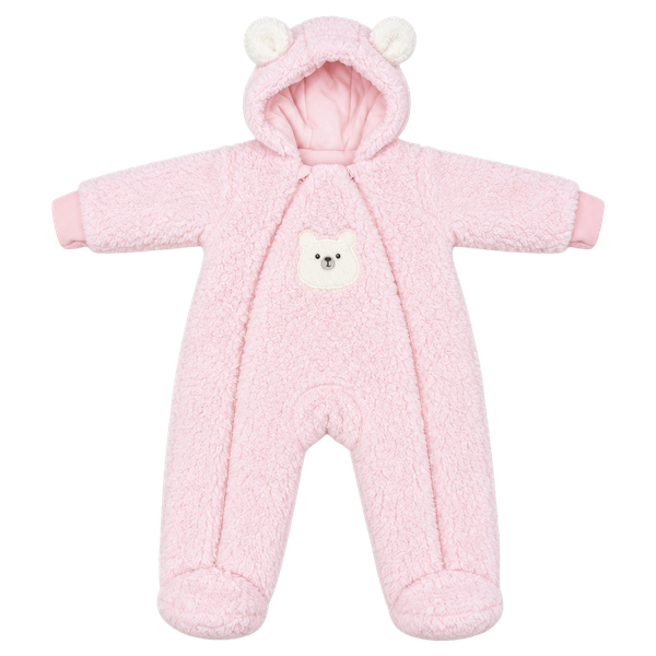 Baby Snowsuit Size 6-9M Pink Fleece Hooded Bear Pram