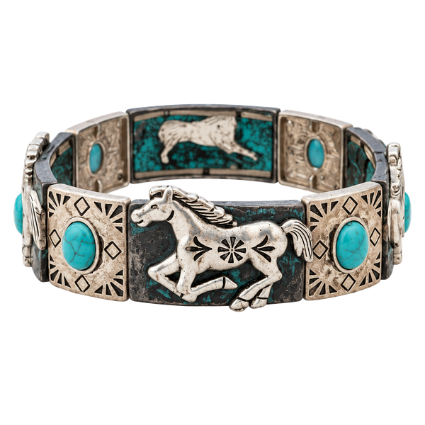 Vintage Western Horse Turquoise Stretch Bracelet