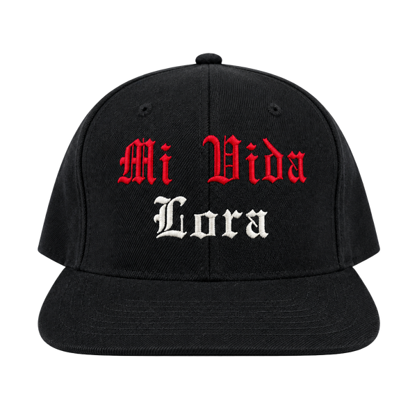 Custom Mi Vida Lora Snapback Hat Black Red White Old English