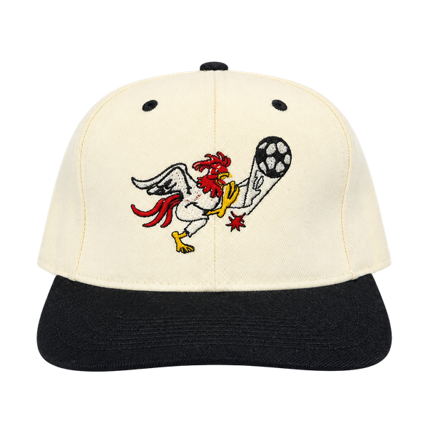Vintage Rooster Soccer Snapback Hat White Black Embroidered Graphic