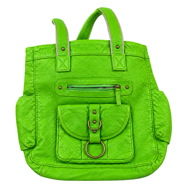 Unbranded Faux Leather Green Tote Bag With Front Pockets Y2K
