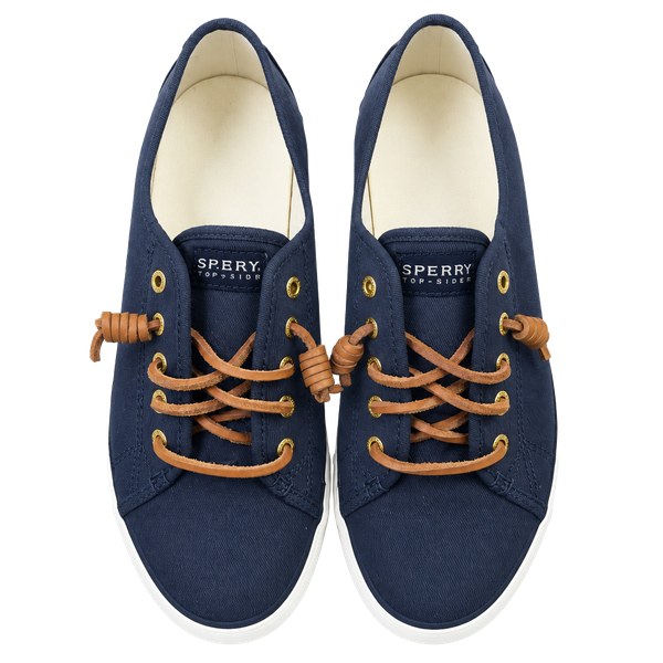 Sperry Top Sider Seacoast Canvas Sneaker Size 8.5M Navy Blue Leather Laces