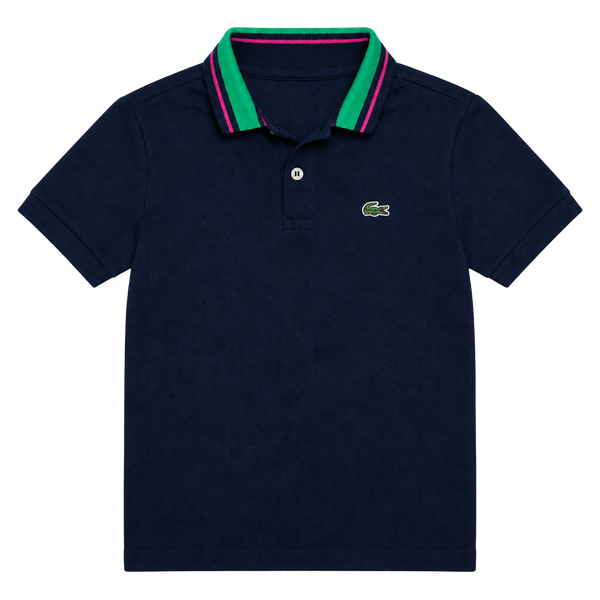 Lacoste Kids Navy Blue Polo Shirt Size 8 Green Pink Collar