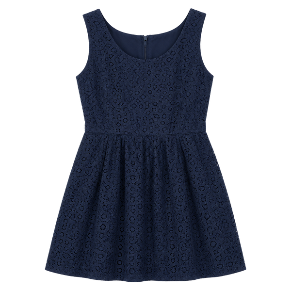 J. Crew Swirling Lace Dress Size 12 Navy Blue Sleeveless Fit And Flare