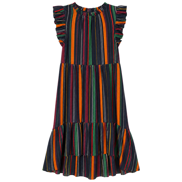 Karlie Striped Ruffle High Low Dress Size S Rainbow Metallic