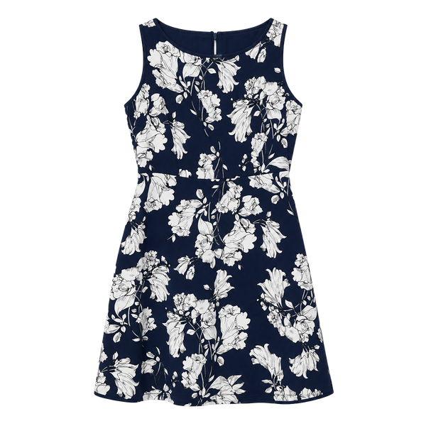 Loft Fit And Flare Dress Size 6 Navy White Floral Sleeveless