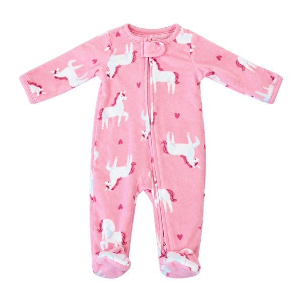 Pink Unicorn Fleece Footie One Piece Size newborn 