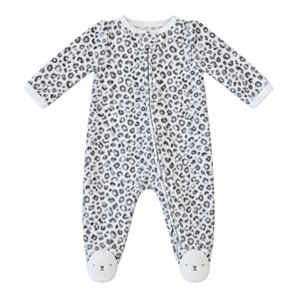 Leopard Fleece 2-Way Zip Newborn Footie Pajamas