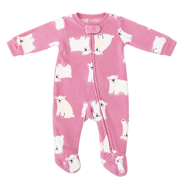 Pink Polar Bear Fleece Footie Size Newborn (0m)
