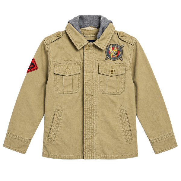 Gap Kids Military Utility Jacket Size M 8 Khaki Patches Hoodie