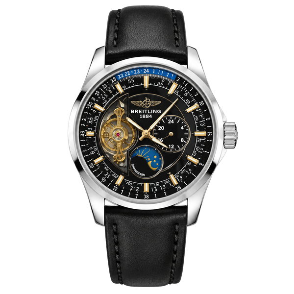 Breitling 1884 Automatic Black Dial Leather Wrist Watch