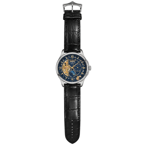 Breitling Automatic Mechanical Skeleton Luxury Watch Black Leather Strap