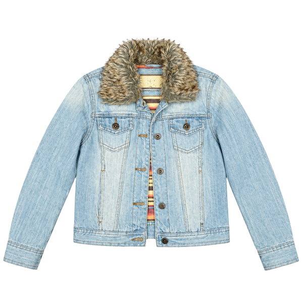 Hollister Denim Jacket Kids Size S Faux Fur Collar Blanket Lined Distressed
