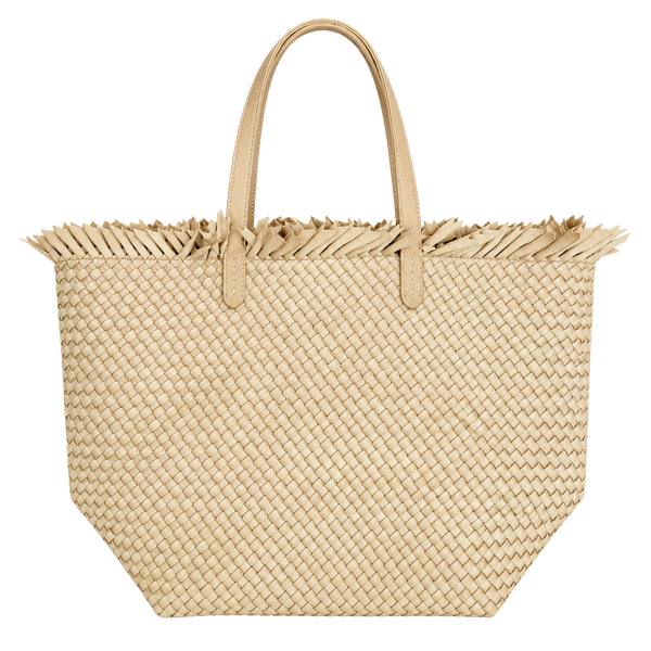 Naghedi Havana Camel Fringe Tote Bag Tan Woven