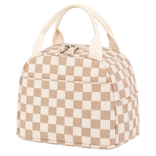 Bluboon Corduroy Insulated Checkered Lunch Tote Bag