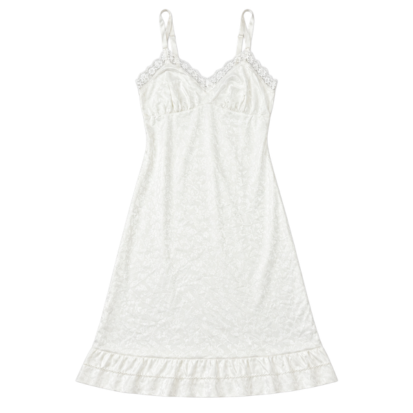 1980s Vintage ILGWU Slip Dress Size 32 White Nylon Lace Trim Nightgown Lingerie