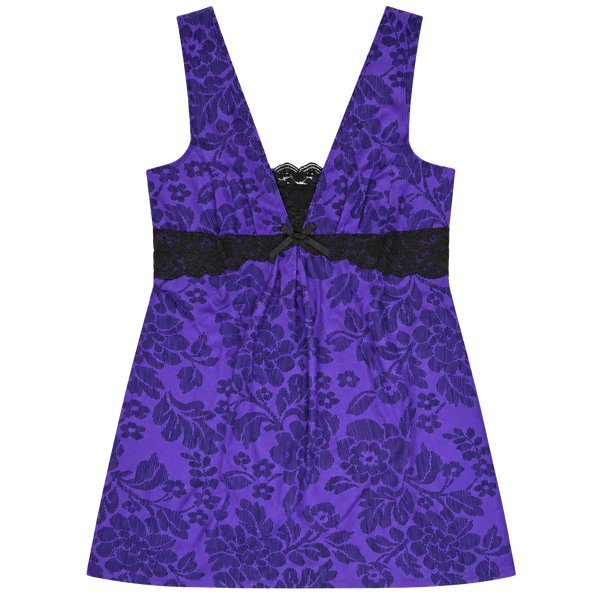 California Dynasty Nightgown Slip Dress Purple Floral Lace