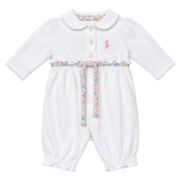 Ralph Lauren Ruffled Cotton Coverall Size Newborn White Floral Trim