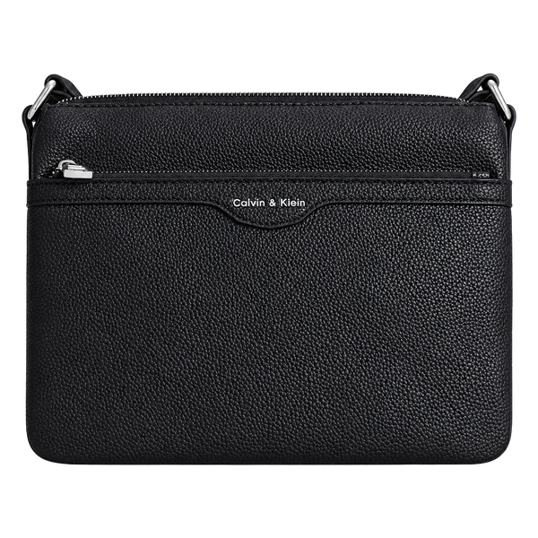 Calvin & Klein Black Pebbled Faux Leather Zip Crossbody Bag Detachable Strap