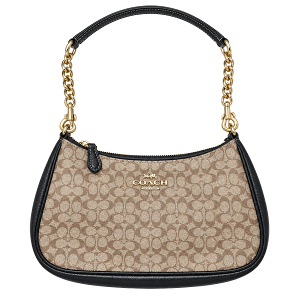 Coach Teri Shoulder Bag In Signature Canvas Khaki Black