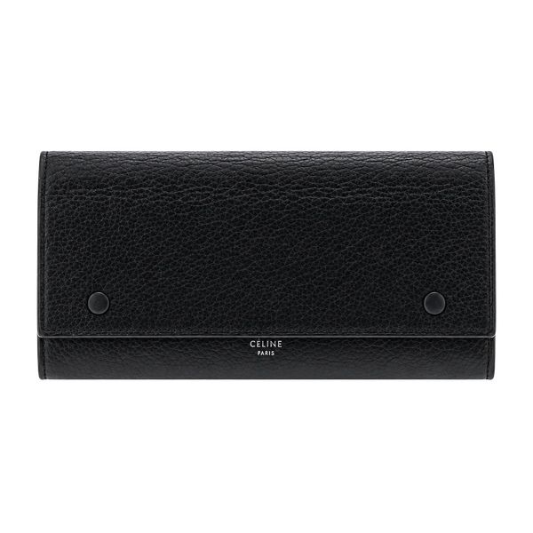 Celine Large Multifunction Flap Wallet Black Grained Leather