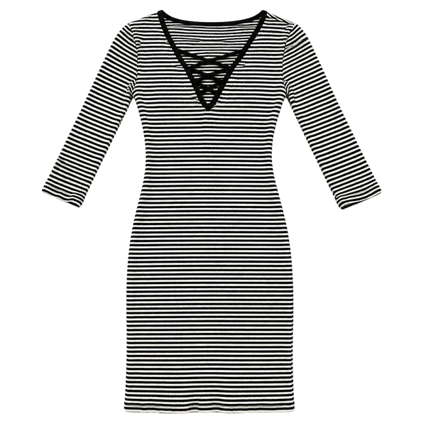 Full Tilt Striped Dress Size XS Lace Up Front Long Sleeve Black White