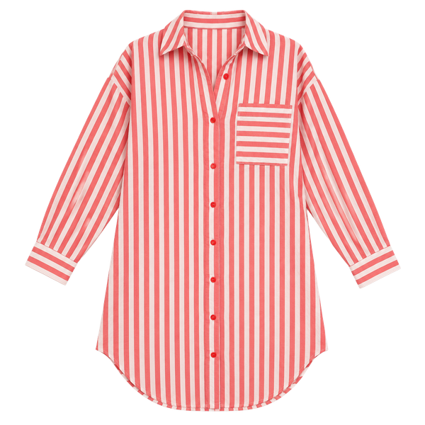 Joyspun Woven Long Sleeve Sleepshirt Size M Coral Striped (172)