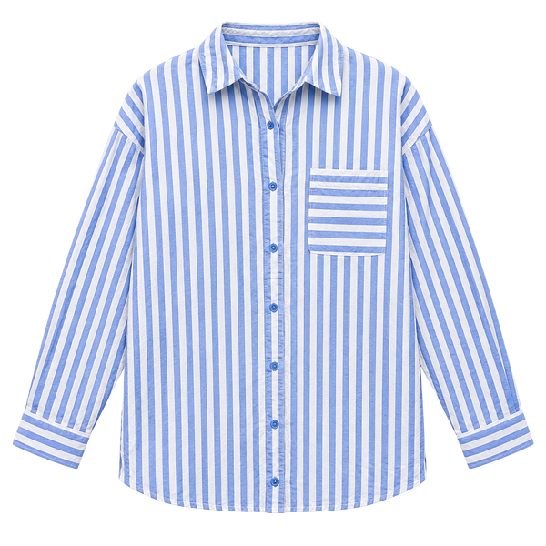 Joyspun Woven Long Sleeve Button Front Sleepshirt Size M Blue Striped (173)