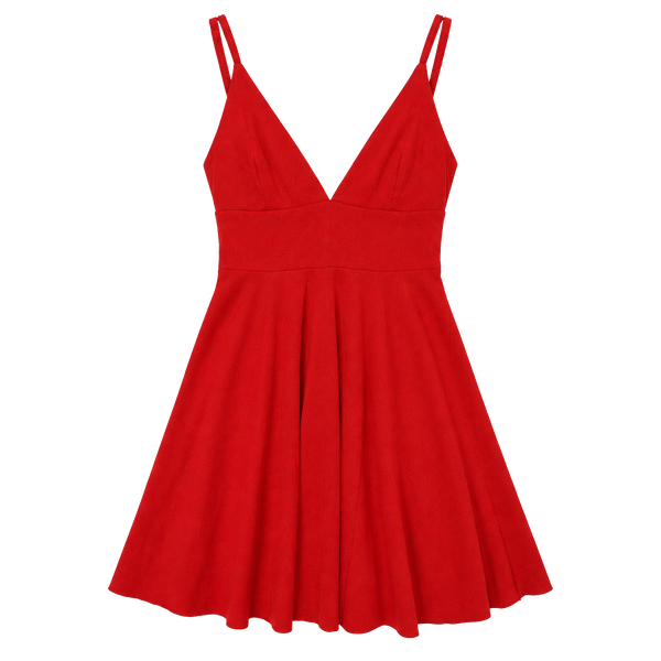 Deep V-Neck Criss-Cross Straps Short Red  Dress – , S
