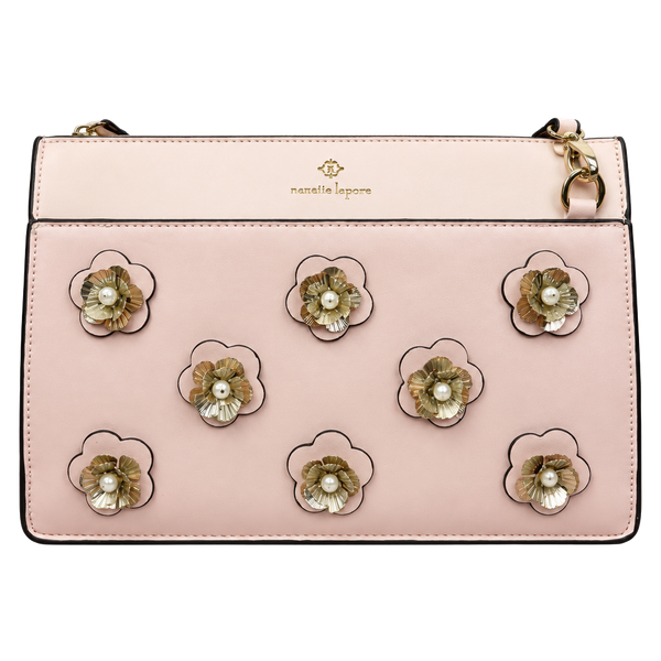 Nanette Lepore Pink Floral Pearl Crossbody Bag
