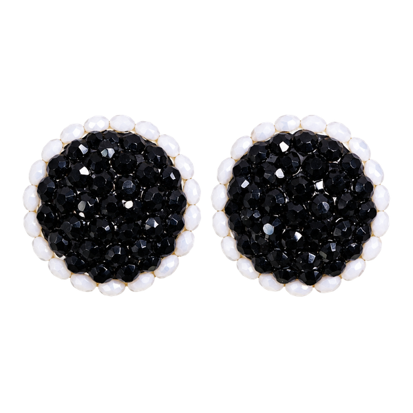 Vintage Black Rhinestone and White Bead Clip-On Earrings