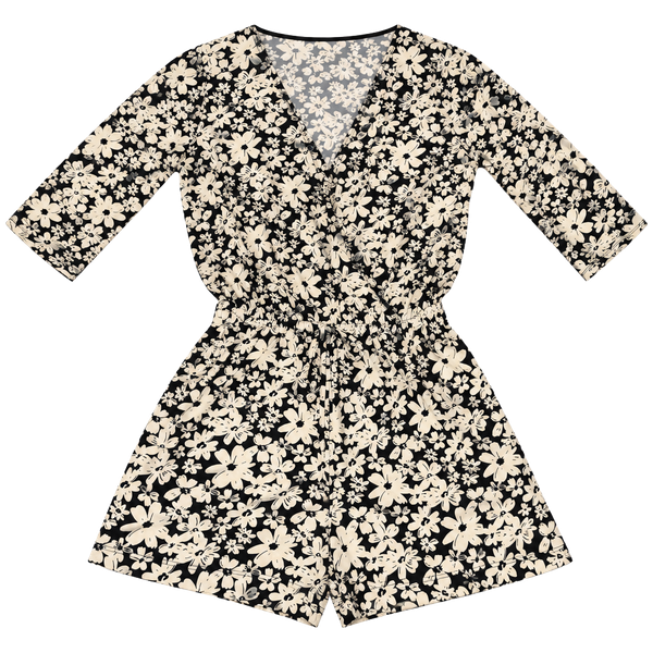 Kaileigh Keeney Knit Romper Size S Black Floral Long Sleeve