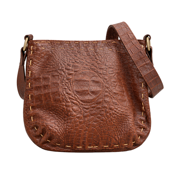 Handmade Brown Crocodile Embossed Leather Crossbody Bag