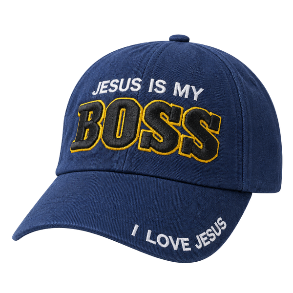 Jesus Is My Boss Baseball Cap Navy Blue Embroidered I Love Jesus Adjustable