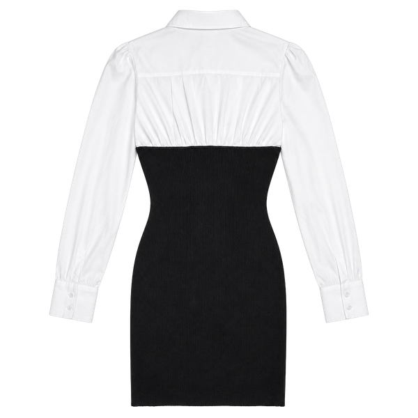 Lulus Twofer Mini Dress Size M Black White Long Sleeve Shirt Corset