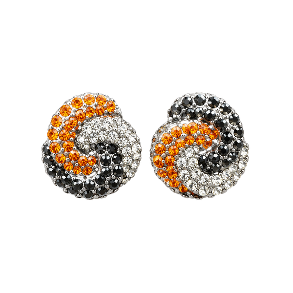 Monet Orange and Black Crystal Clip Earrings Gunmetal Tone Swirl