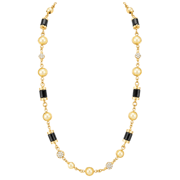 J.Crew Long Gold Necklace with Cream Pearls and Black Beads