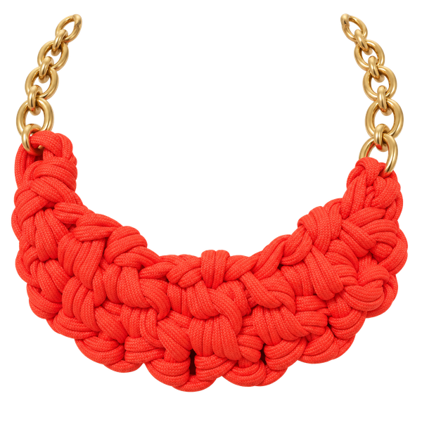 J.Crew Neon Orange Woven Rope Chunky Statement Necklace Gold Chain