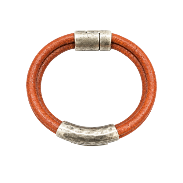 Leather Magnetic Clasp Bracelet Brown Silver Hardware