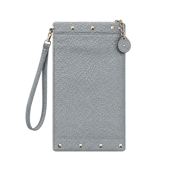 Rosetti Gray Pebble Leather Studded Wristlet Clutch