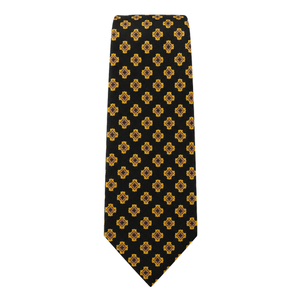 Brooks Brothers Silk Tie Geometric Medallion Pattern Black Gold 3 x 53