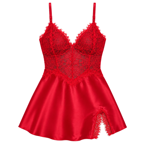 Victoria'S Secret Size S/P Red Satin Lace Babydoll