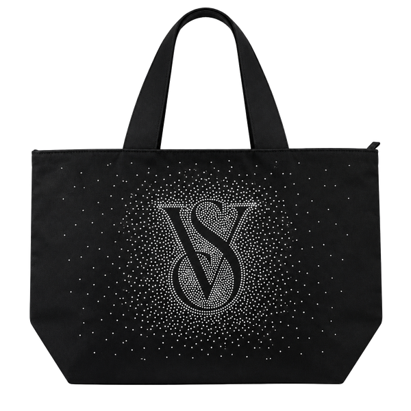 Victoria's Secret Sparkle Tote Bag Black Rhinestone Logo
