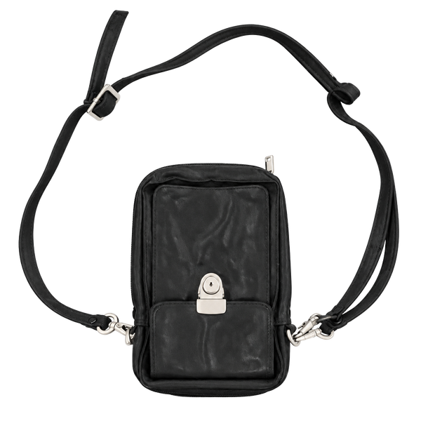 Black Leather Travel Organizer Crossbody Bag